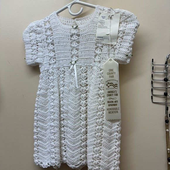 Two hand crocheted outfits with a One crocheted blanket
With a Pearl White Yarn - Picture 3 of 16